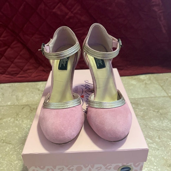 Lola Ramona Rose Pink Gold Suede Heels Great Gatsby Retro Hollywood - Picture 6 of 16